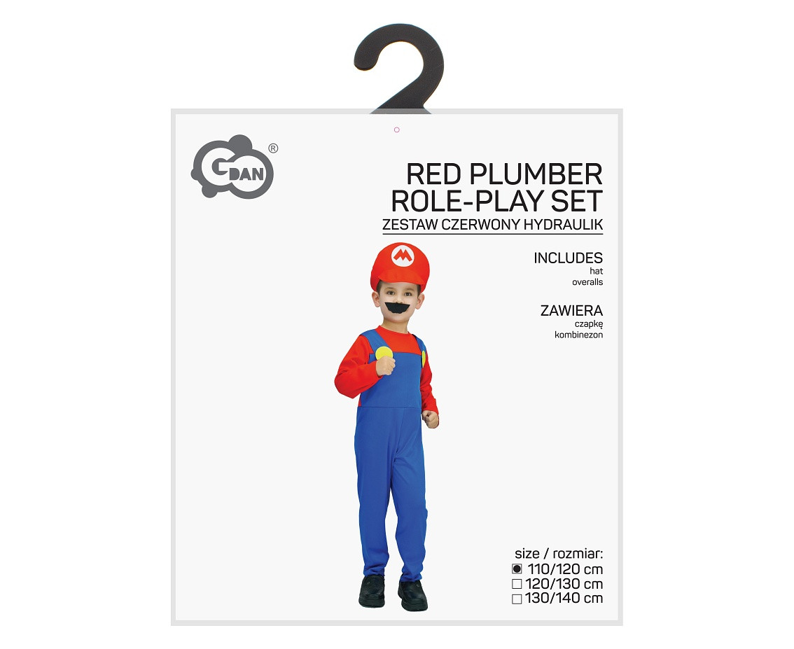 Role play-set for kids Red plumber (hat, overalls) size 110/120 cm
