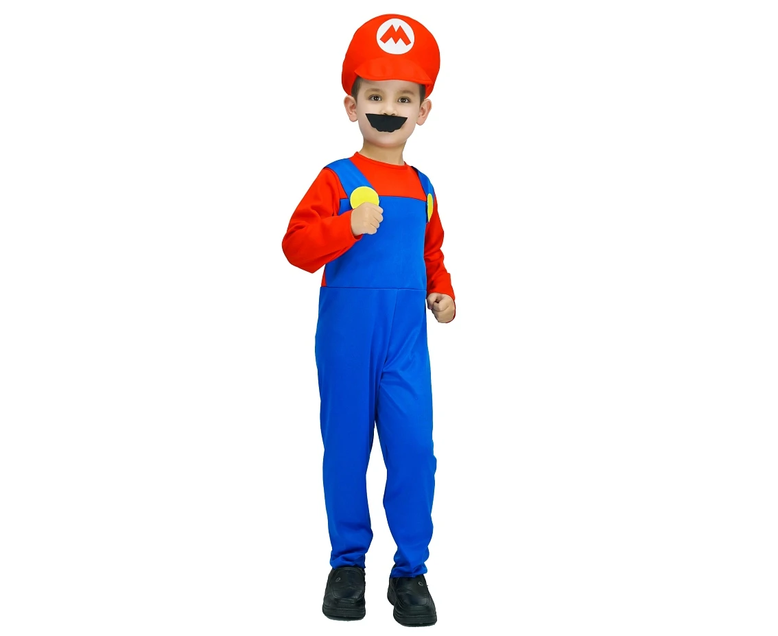 Role play-set for kids Red plumber (hat, overalls) size 130/140 cm