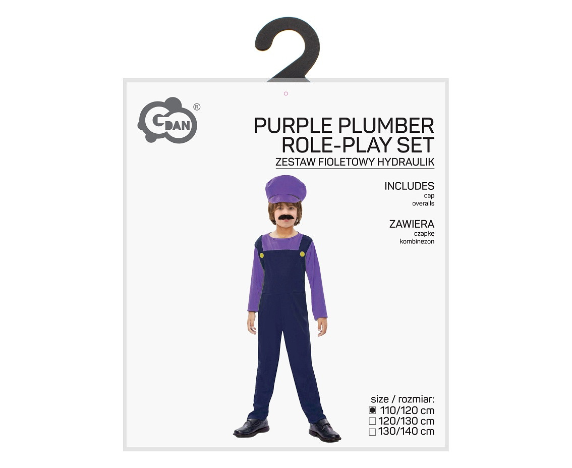 Role play-set for kids Purple plumber (cap, overalls) size 110/120 cm