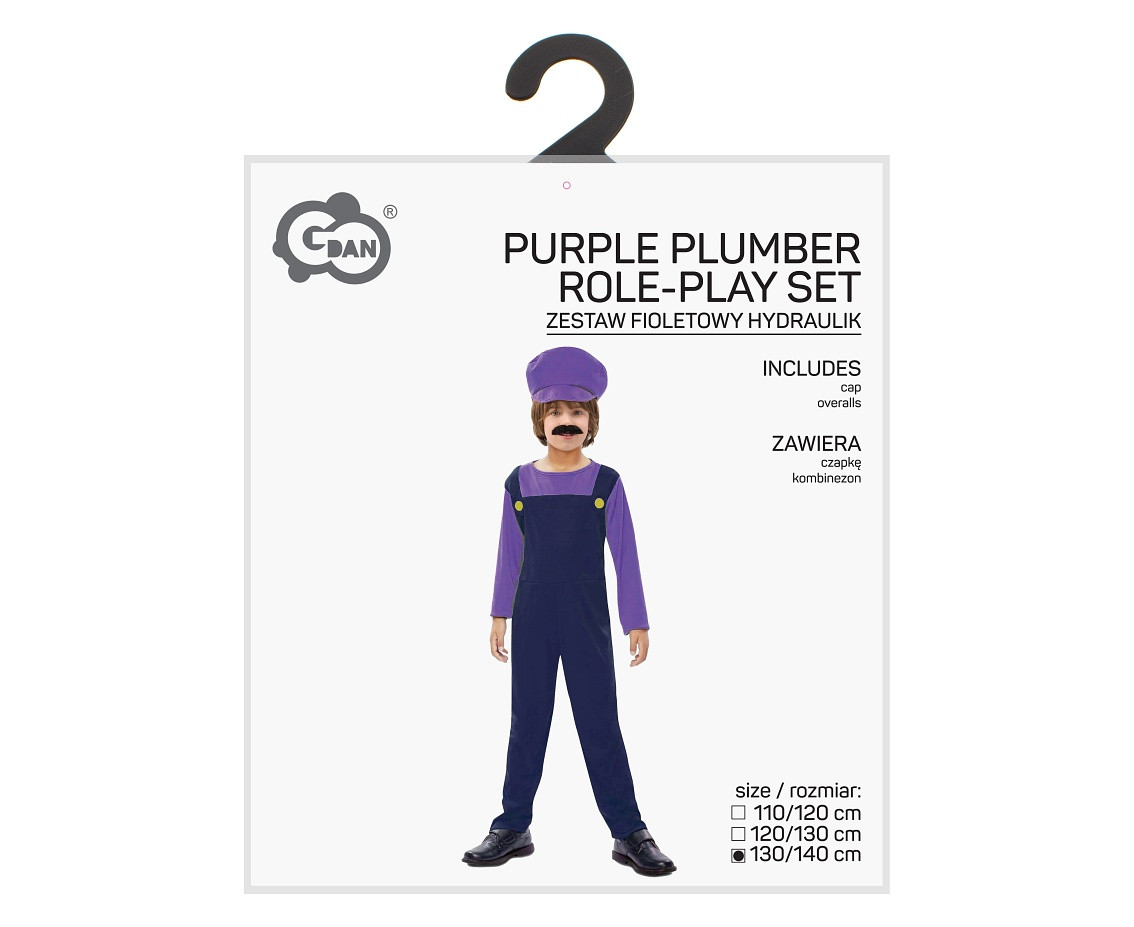 Role play-set for kids Purple plumber (cap, overalls) size 130/140 cm