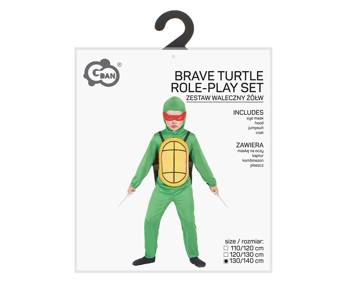 Role play-set for kids Brave turtle (eye mask, hood, jumpsuit, shell) size 130/140 cm