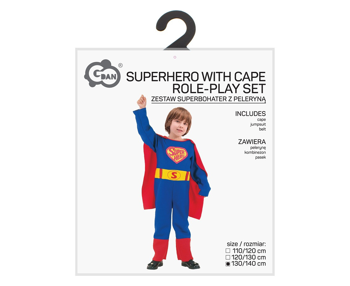 Role play-set for kids Superhero with cape (cape, jumpsuit, belt) size 130/140 cm