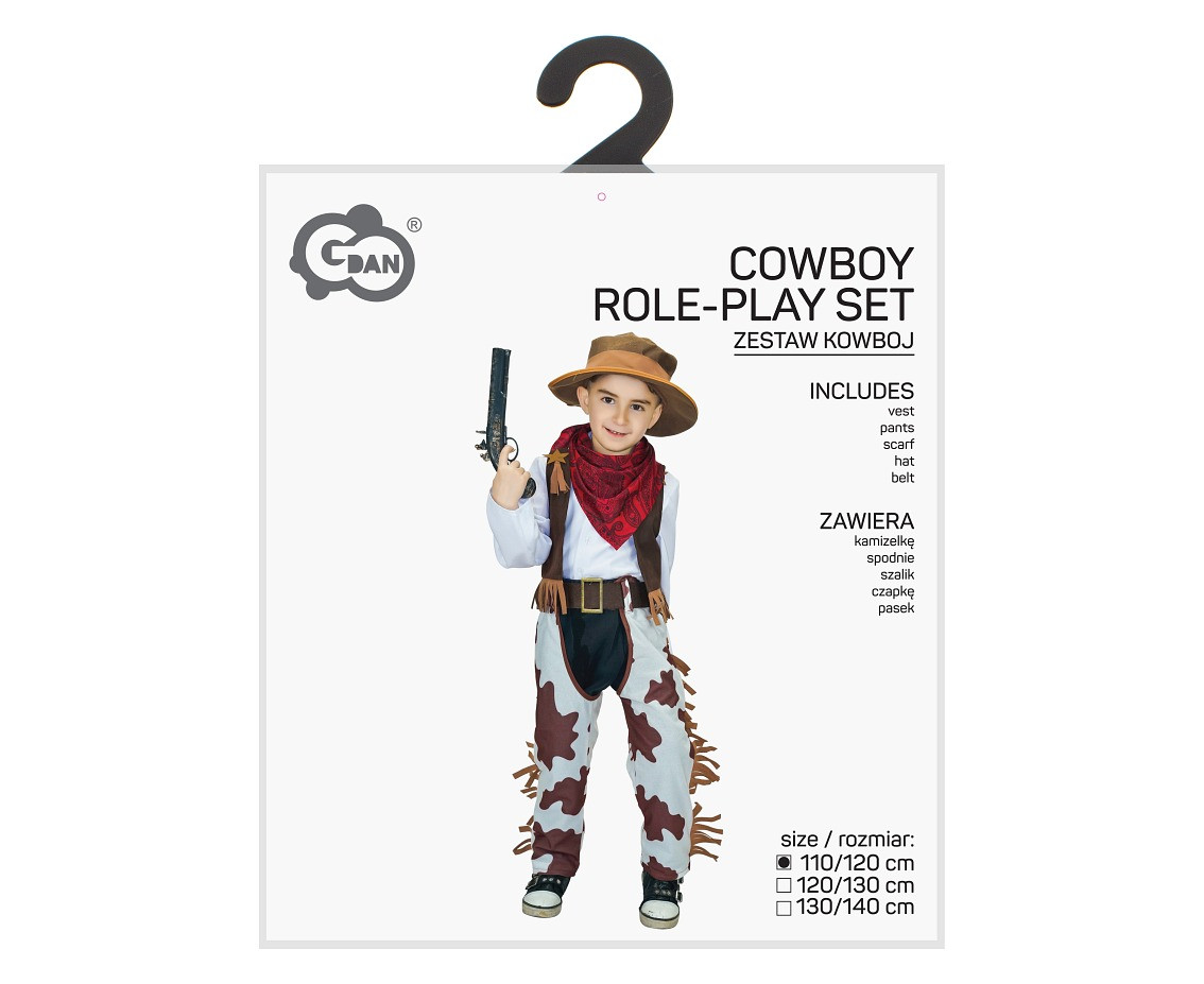Role play-set for kids Cowboy (vest, pants, scarf, hat, belt) size 110/120 cm