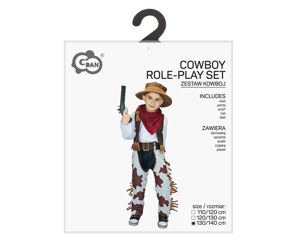 Role play-set for kids Cowboy (vest, pants, scarf, hat, belt) size 130/140 cm