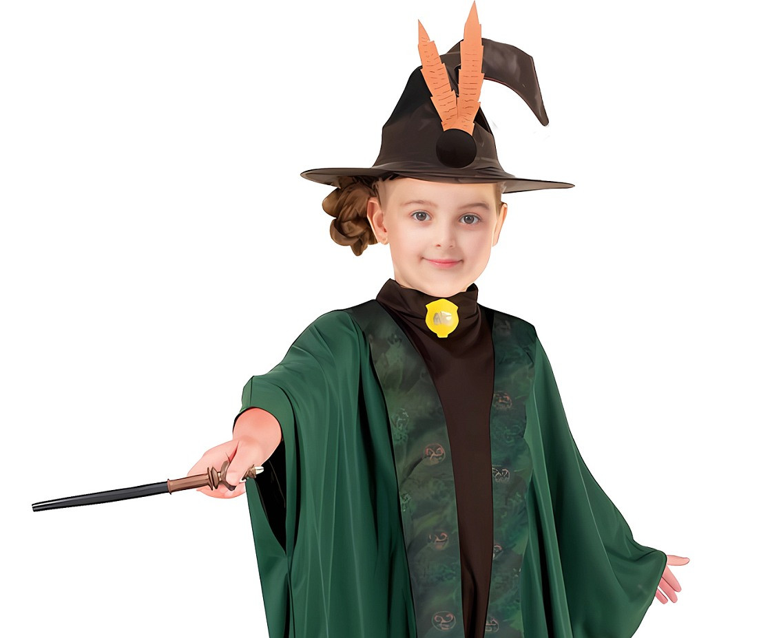 Role play-set for kids Green Sorceress (hat, tunic) size 110/120 cm