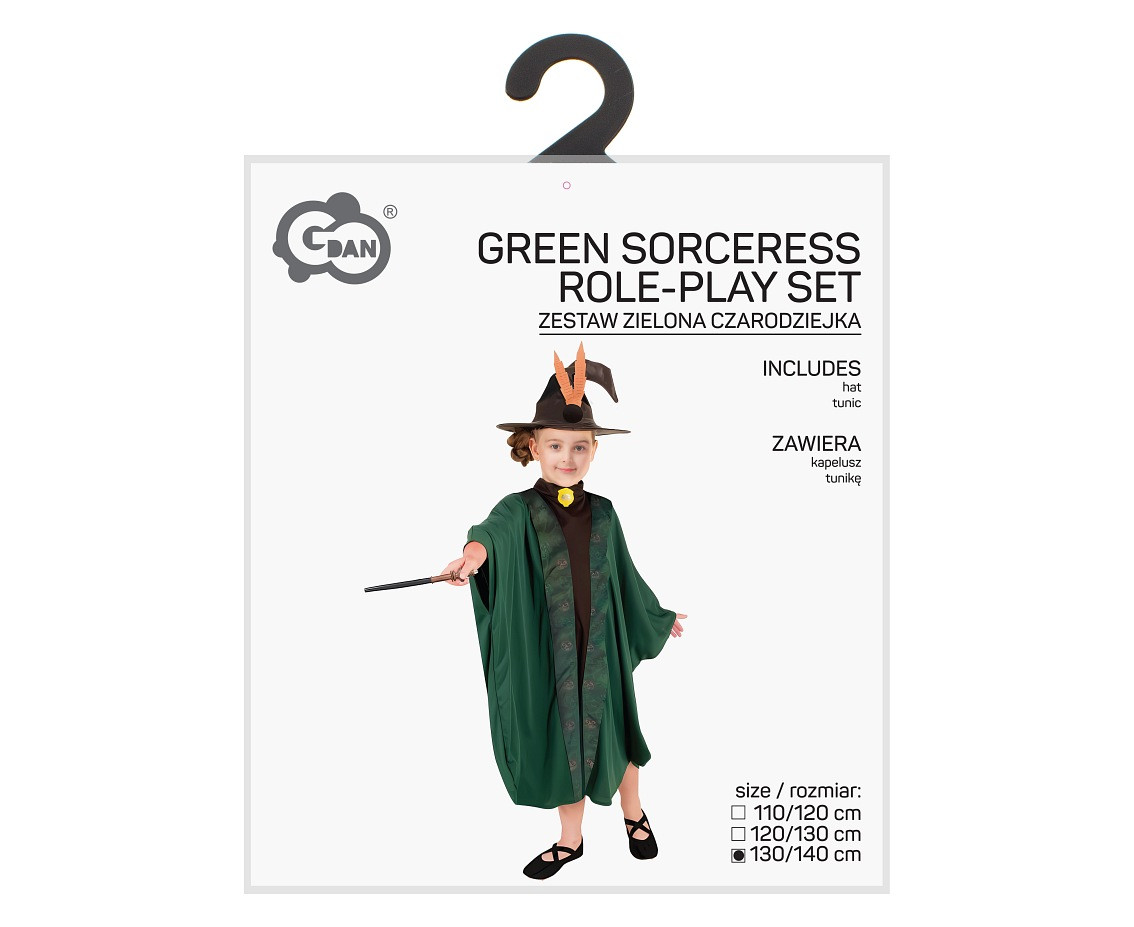 Role play-set for kids Green Sorceress (hat, tunic) size 130/140 cm