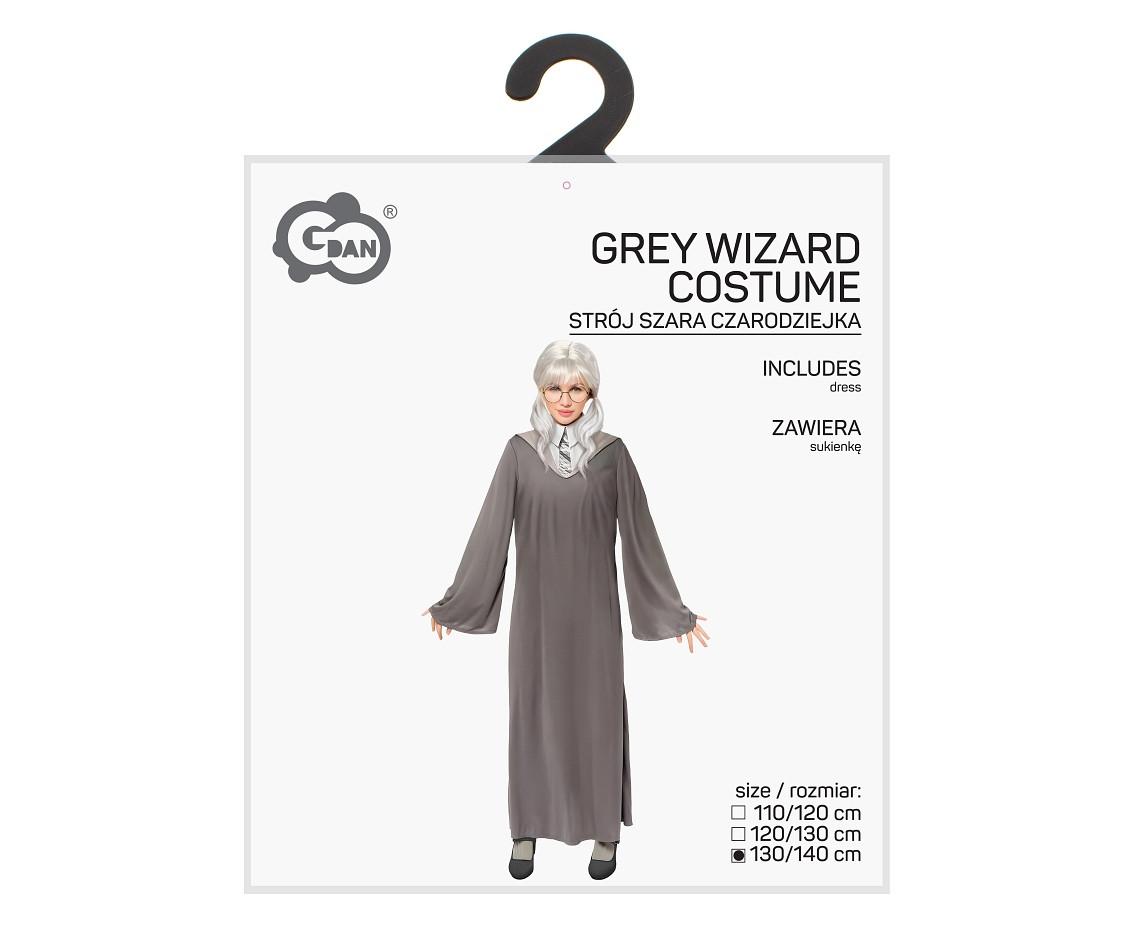 Costume for kids Grey Wizard (dress) size 130/140 cm