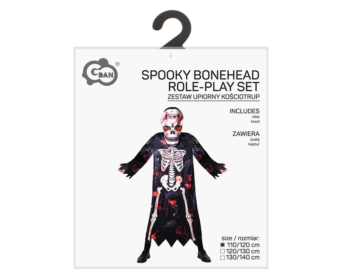 Role play-set for kids Spooky Bonehead (robe, hood) size 110/120 cm