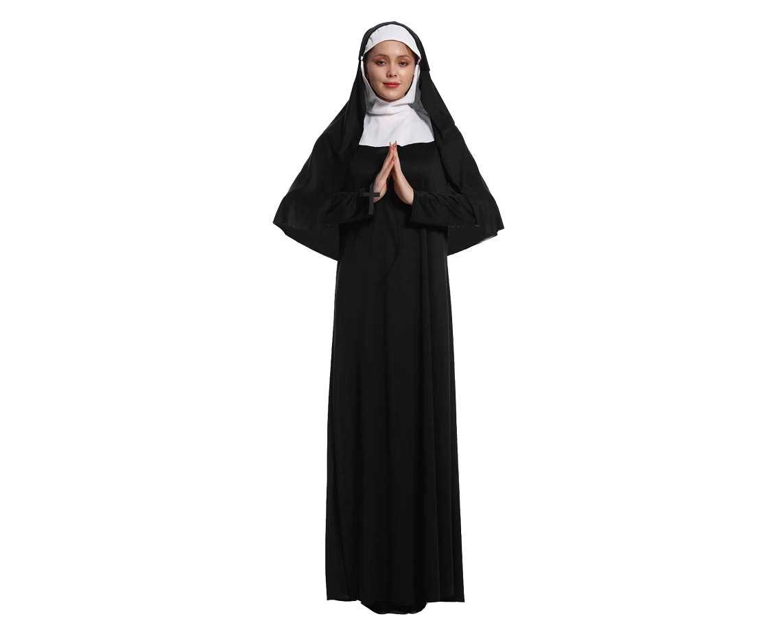 Role play-set for adult Nun (headdress, dress) one size