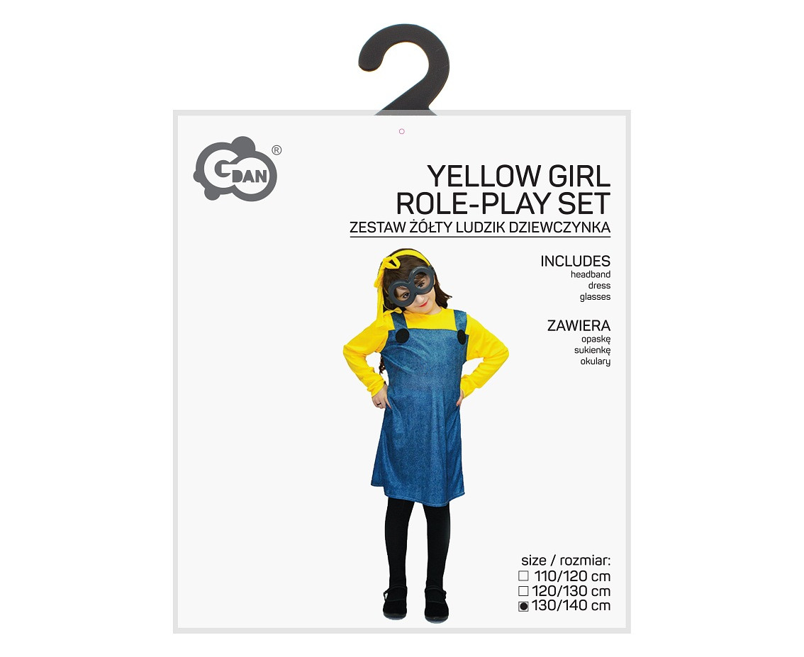 Role play-set for kids Yellow girl (headband, dress, glasses) size 130/140 cm