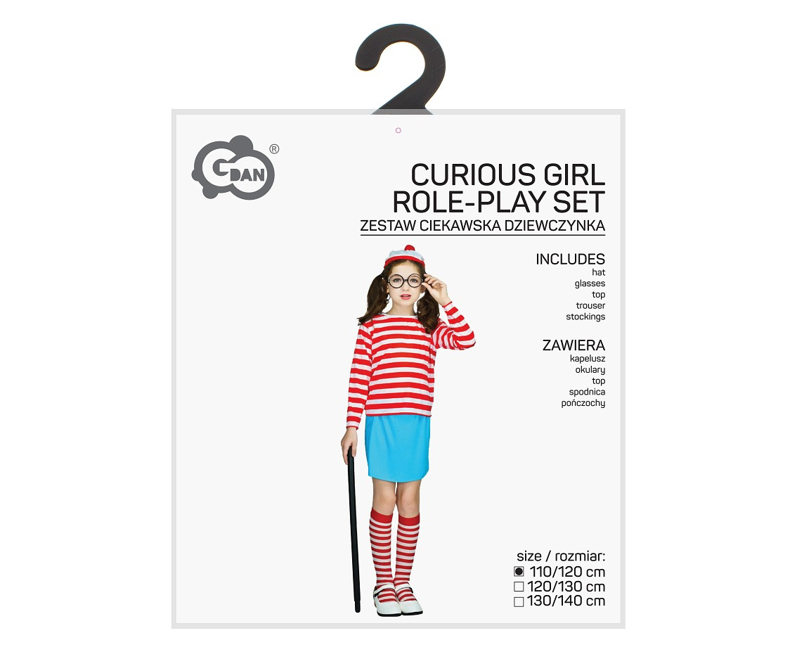 Role play-set for kids Curious Girl (hat, glasses, top, trouser, stockings) size 110/120 cm