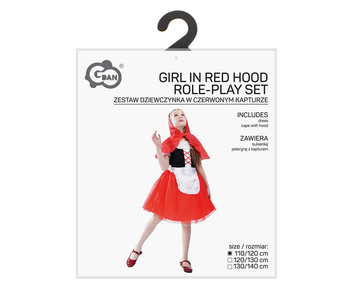 Role play-set for kids Girl in red hood (dress, cape with hood) size 110/120 cm