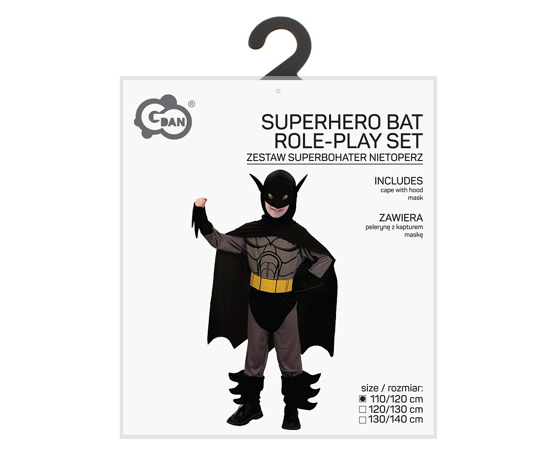 Role play-set for kids Superhero Bat (cape with hood, mask) size 110/120 cm