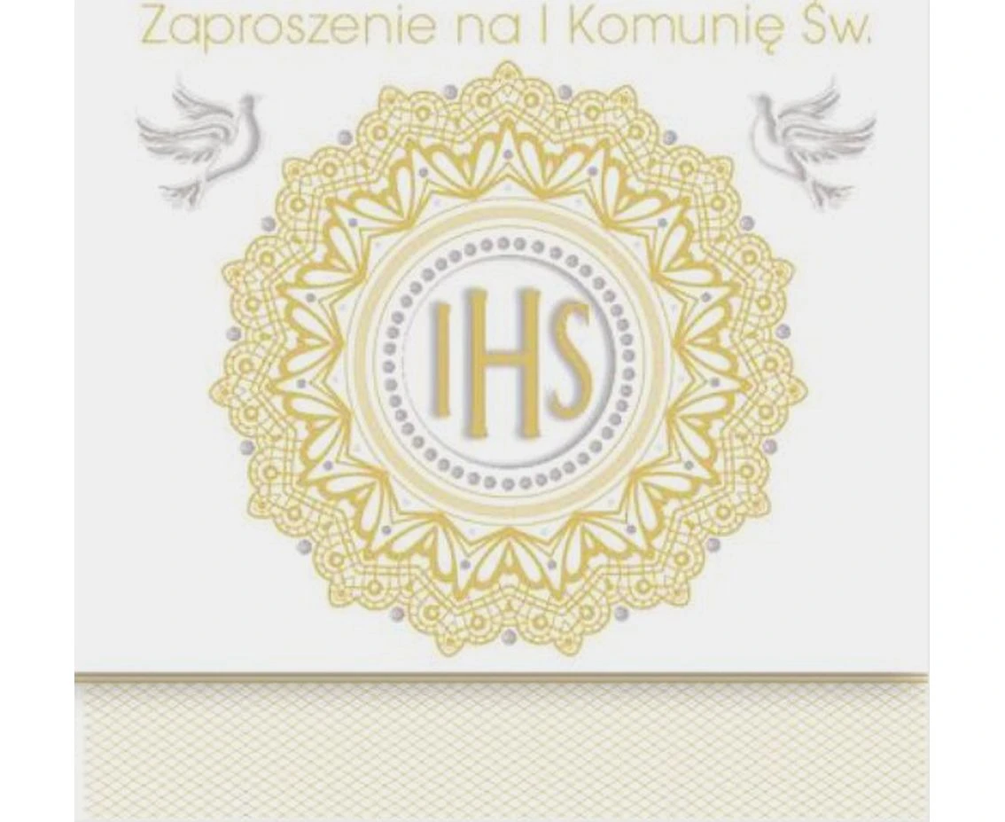 POLMAK Invitation square ZKW 120x120 Communion, Children''s - Boy, Girl, Graphics, Religion, Gold, Embossing, 10 pcs.
