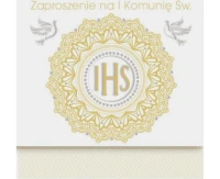 POLMAK Invitation square ZKW 120x120 Communion, Children''s - Boy, Girl, Graphics, Religion, Gold, Embossing, 10 pcs.