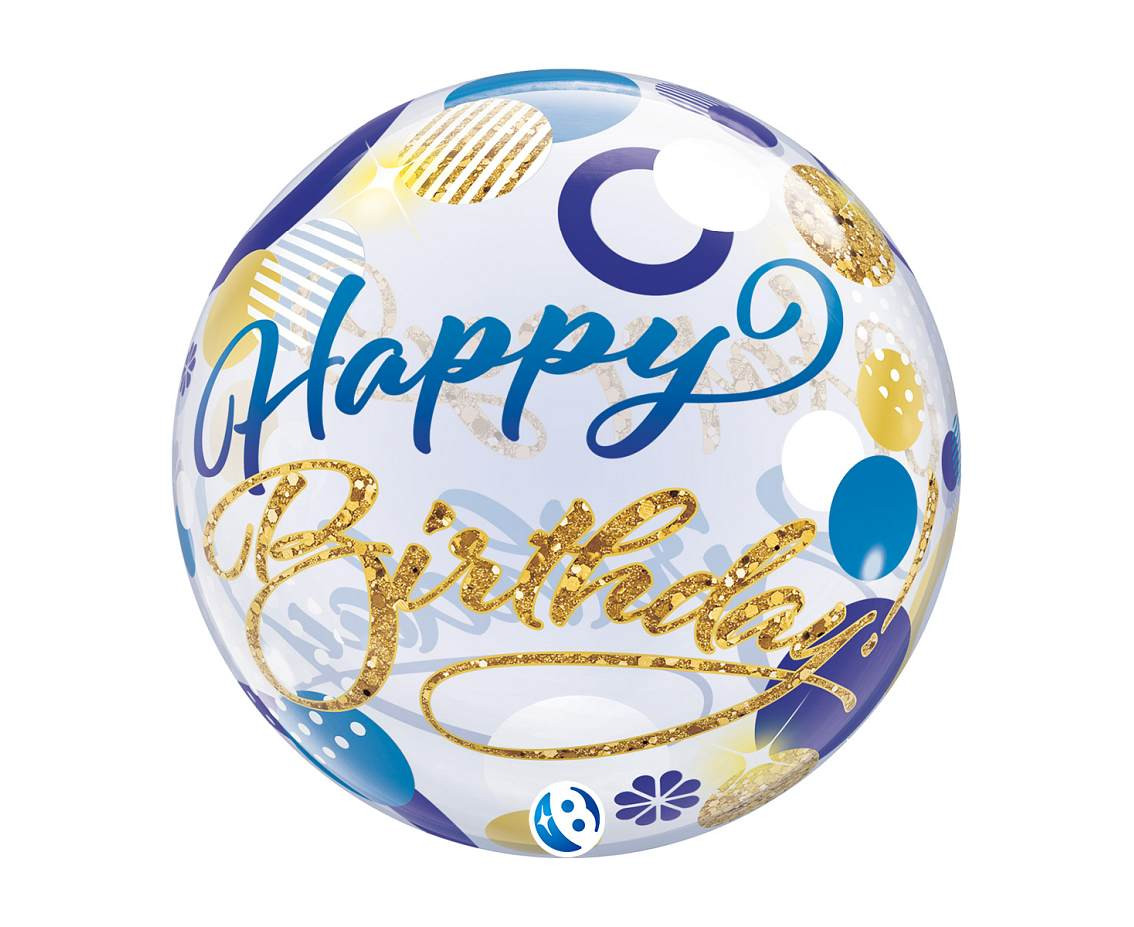 Balloon Takara BUBBLE BALLOON Birthday Blue & Gold Dots, 22"