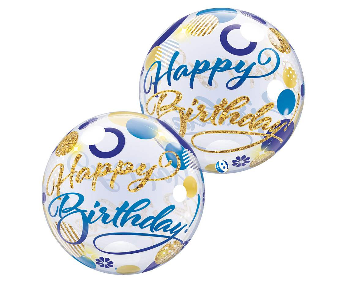 Balloon Takara BUBBLE BALLOON Birthday Blue & Gold Dots, 22"