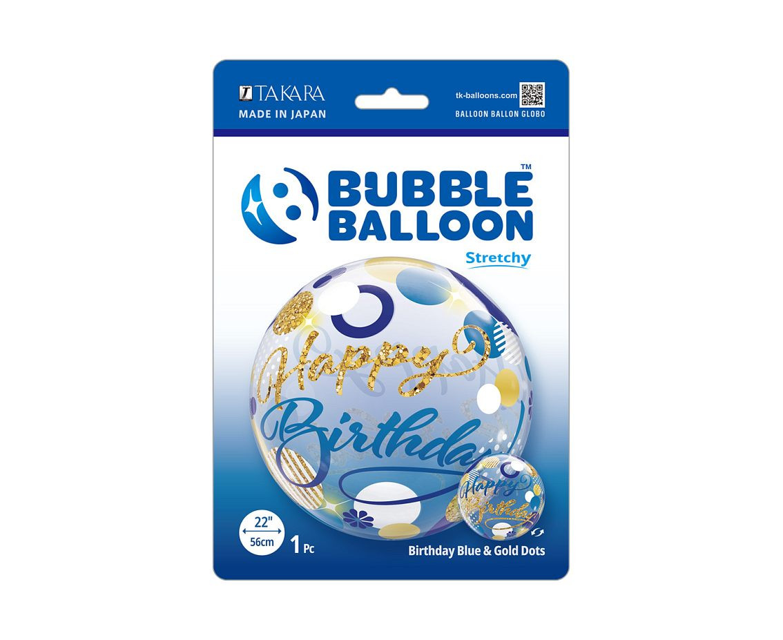 Balloon Takara BUBBLE BALLOON Birthday Blue & Gold Dots, 22"