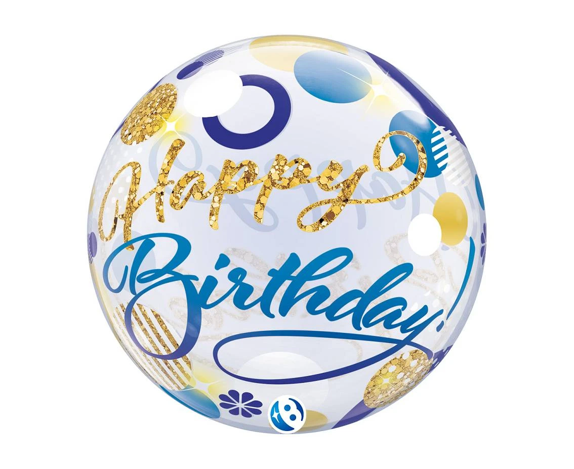 Balloon Takara BUBBLE BALLOON Birthday Blue & Gold Dots, 22"