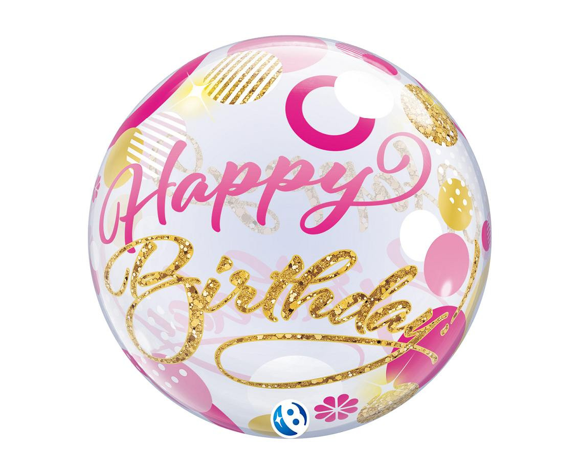 Balloon Takara BUBBLE BALLOON Birthday Pink & Gold Dots, 22"
