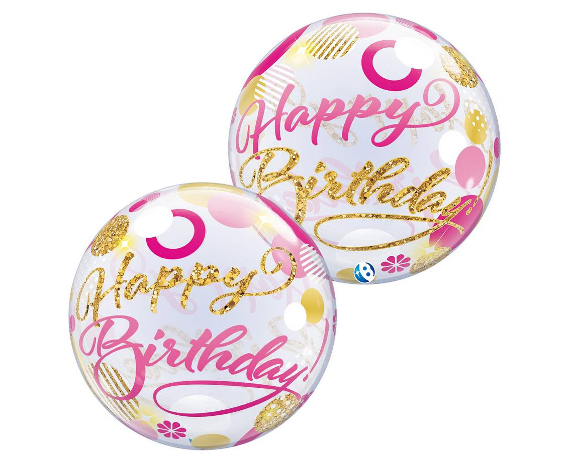 Balloon Takara BUBBLE BALLOON Birthday Pink & Gold Dots, 22"