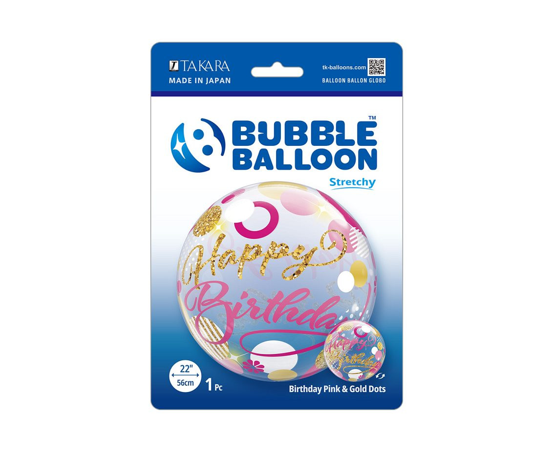 Balloon Takara BUBBLE BALLOON Birthday Pink & Gold Dots, 22"