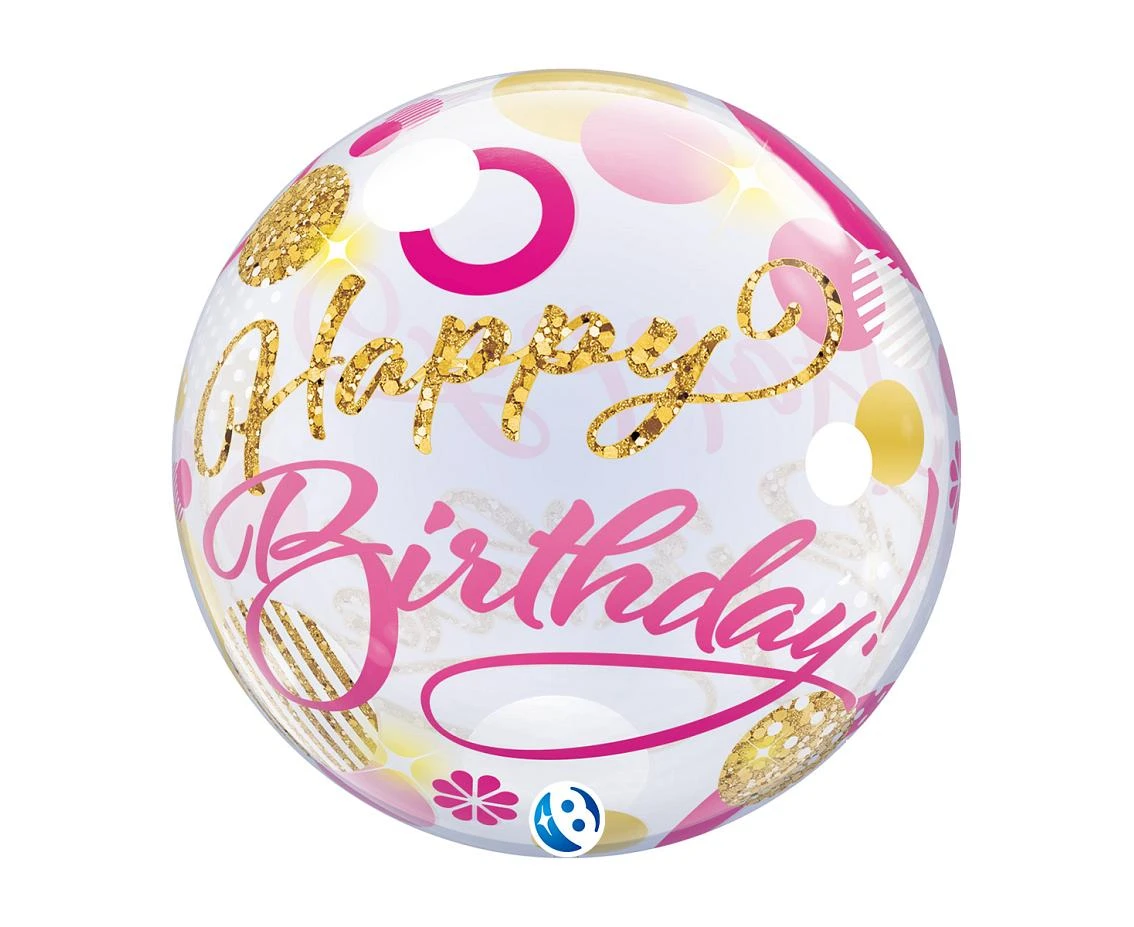 Balloon Takara BUBBLE BALLOON Birthday Pink & Gold Dots, 22"