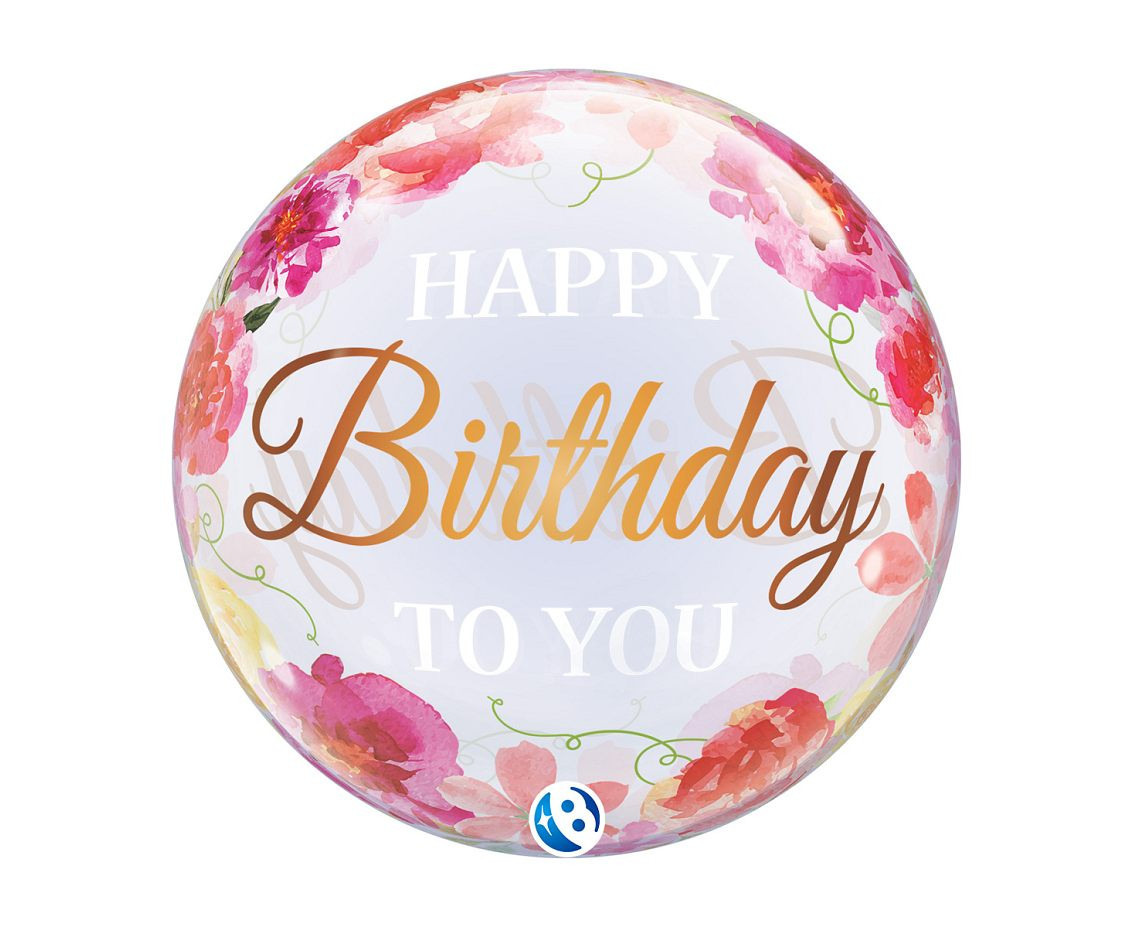 Balloon Takara BUBBLE BALLOON Birthday To You Pink Peonies, 22"