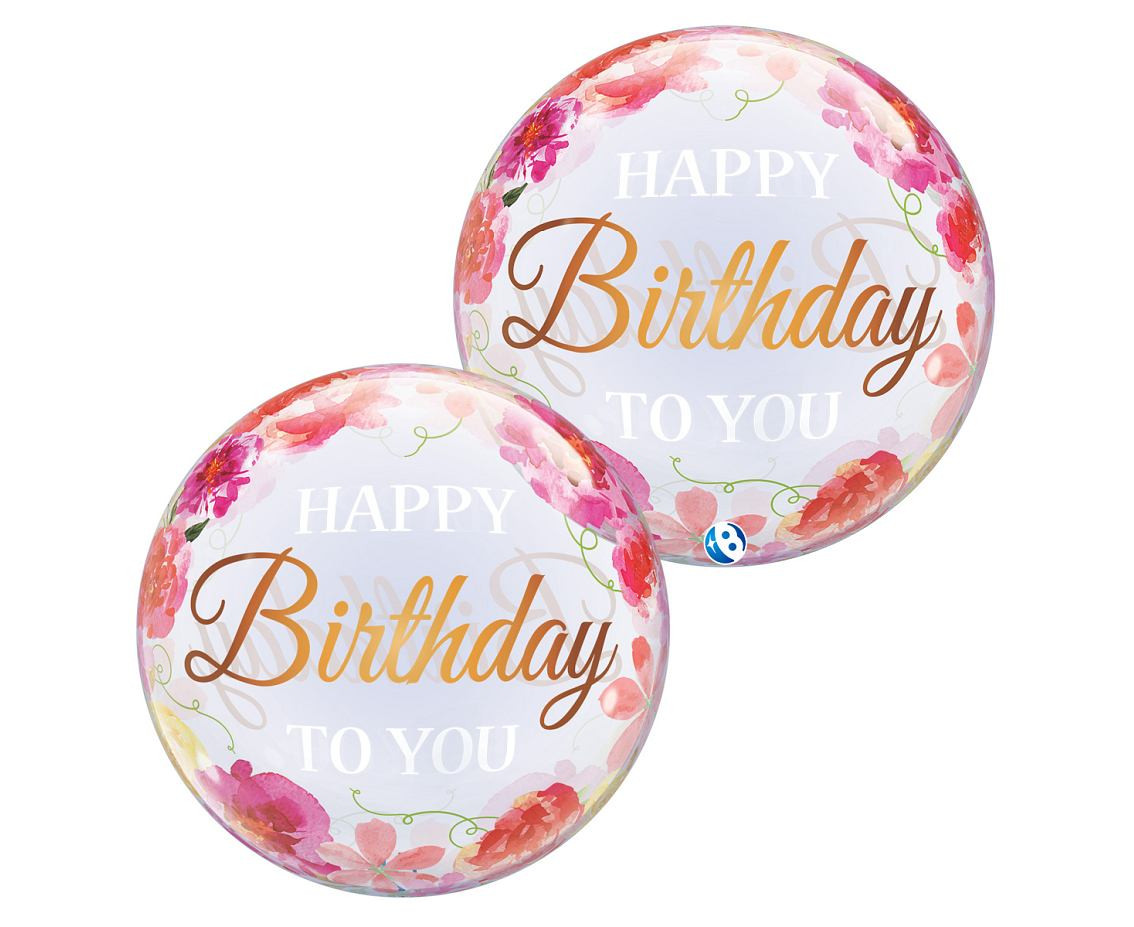 Balloon Takara BUBBLE BALLOON Birthday To You Pink Peonies, 22"