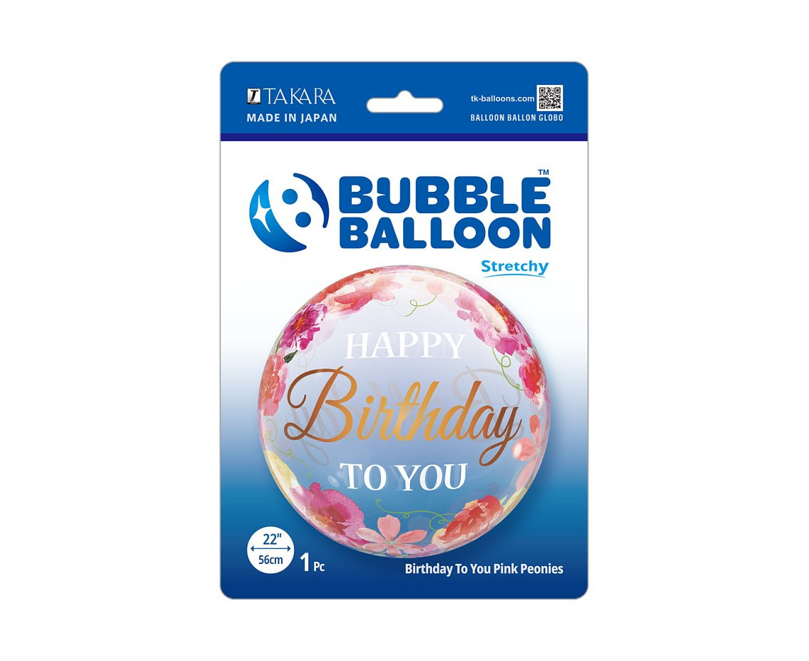Balloon Takara BUBBLE BALLOON Birthday To You Pink Peonies, 22"