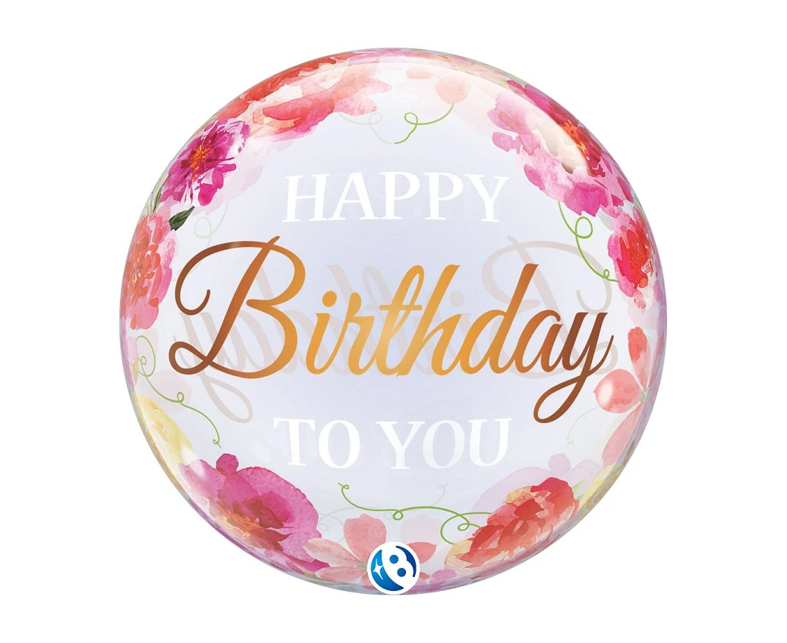 Balloon Takara BUBBLE BALLOON Birthday To You Pink Peonies, 22"