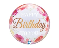 Balloon Takara BUBBLE BALLOON Birthday To You Pink Peonies, 22"