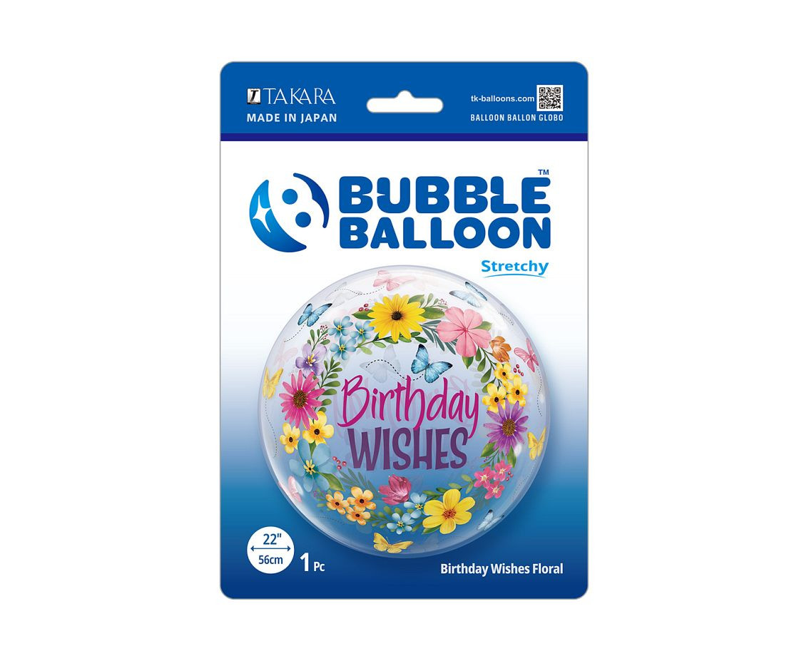 Balloon Takara BUBBLE BALLOON Birthday Wishes Floral, 22"