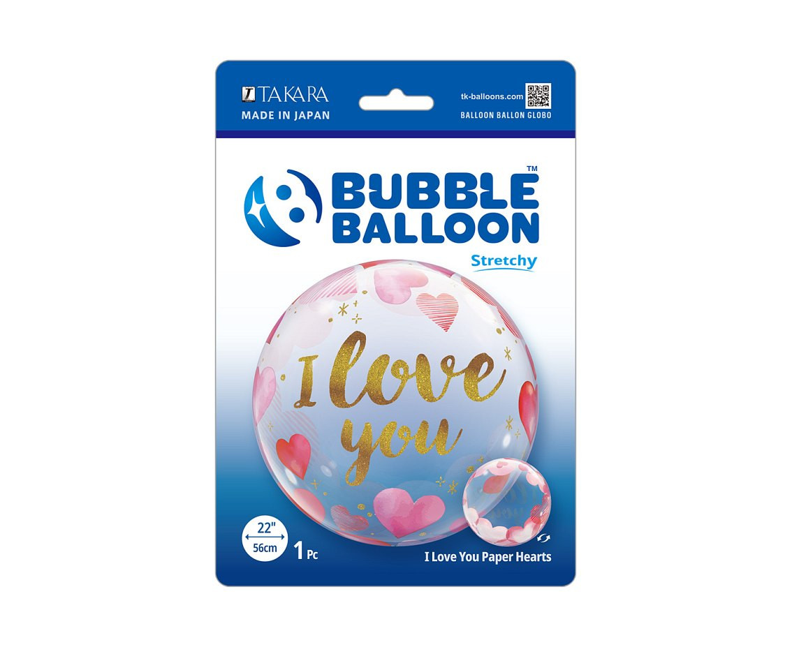 Balloon Takara BUBBLE BALLOON I Love you Paper Hearts, 22"