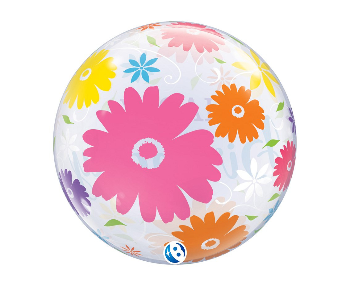 Balloon Takara BUBBLE BALLOON Birthday Flowers & Filigree, 22"