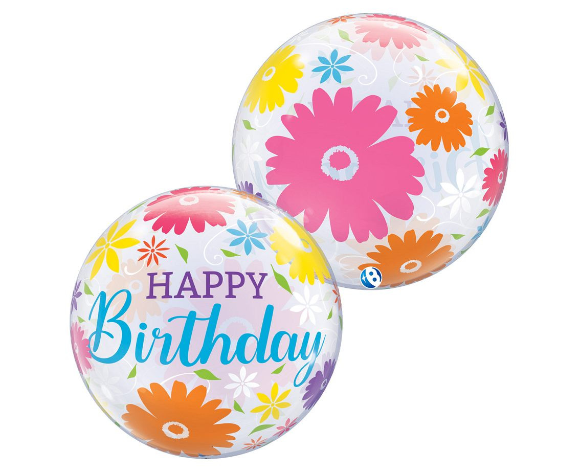 Balloon Takara BUBBLE BALLOON Birthday Flowers & Filigree, 22"
