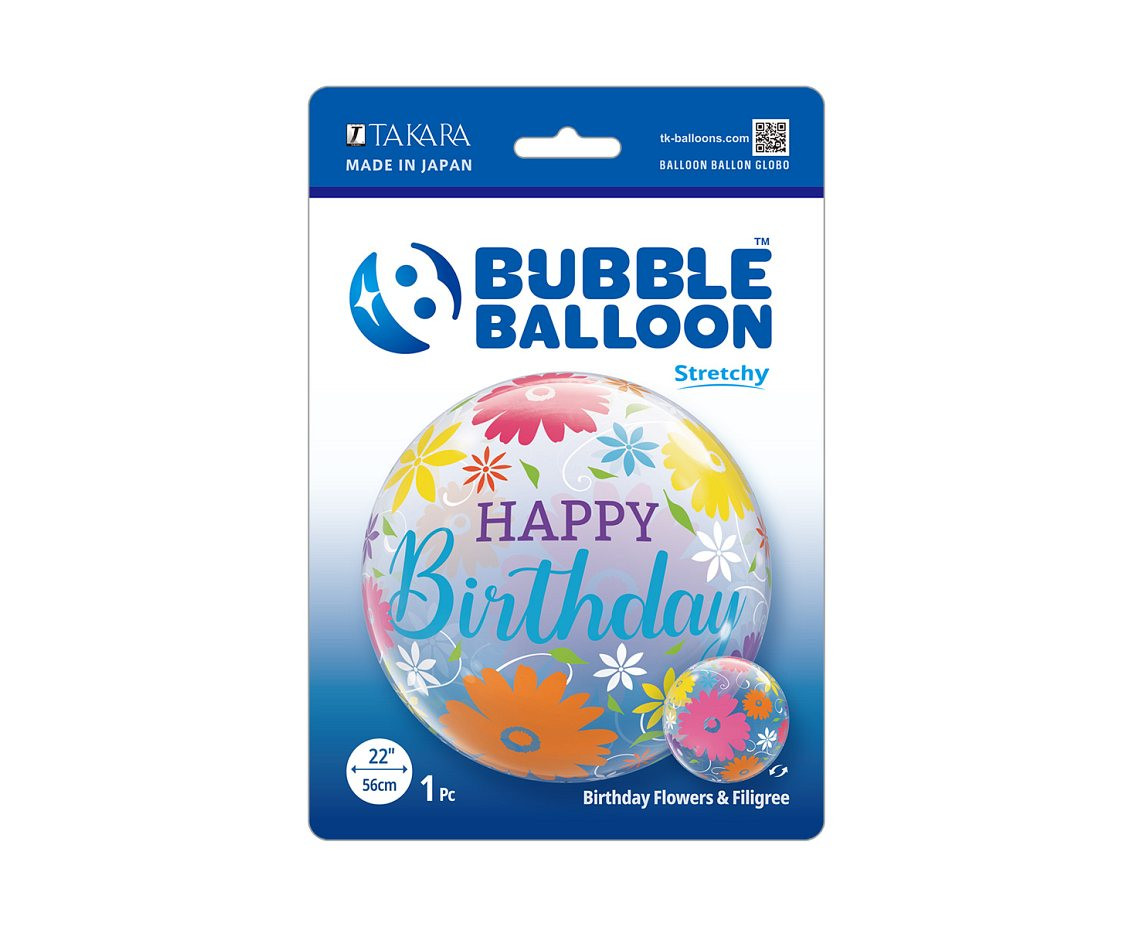 Balloon Takara BUBBLE BALLOON Birthday Flowers & Filigree, 22"