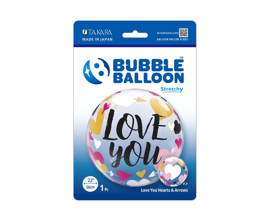 Balloon Takara BUBBLE BALLOON Love you Hearts & Arrows, 22"