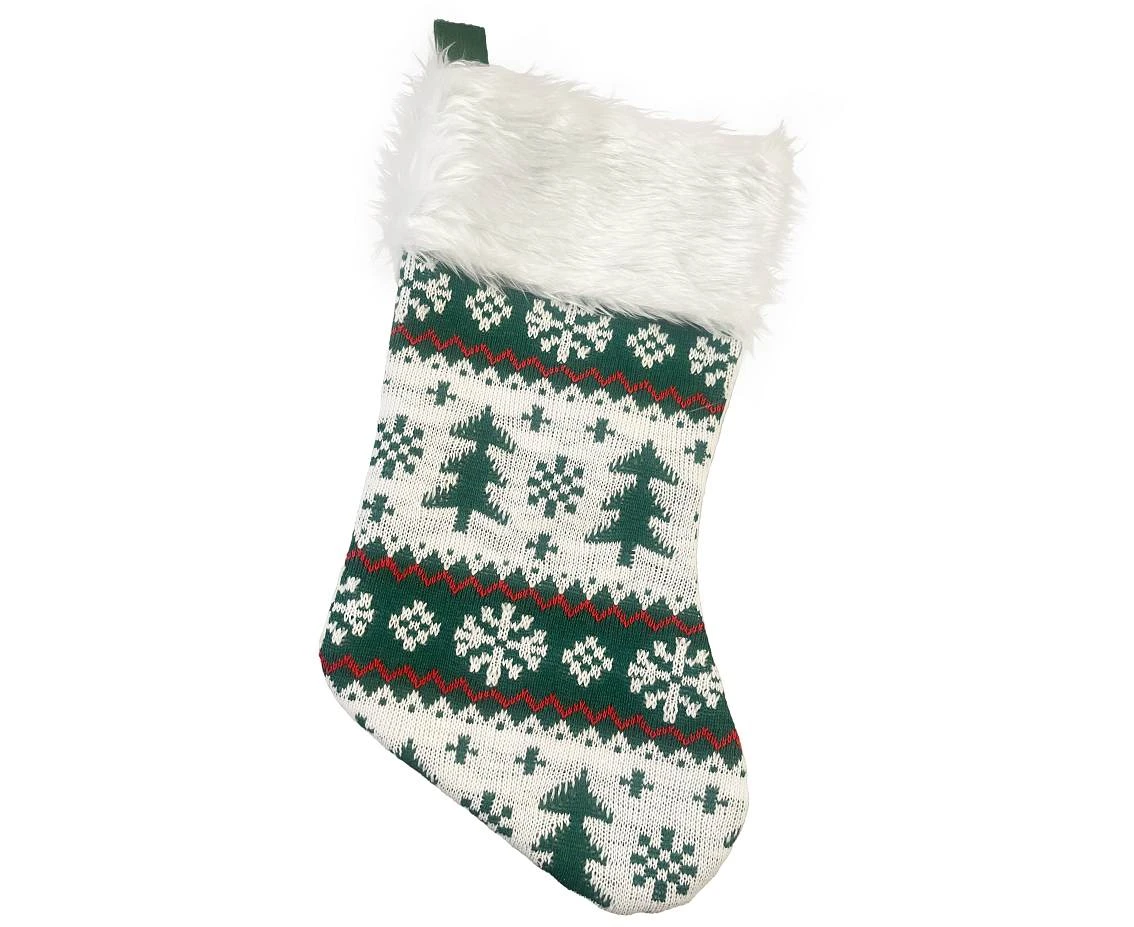 Christmas sock, green Christmas trees, 41x22 cm