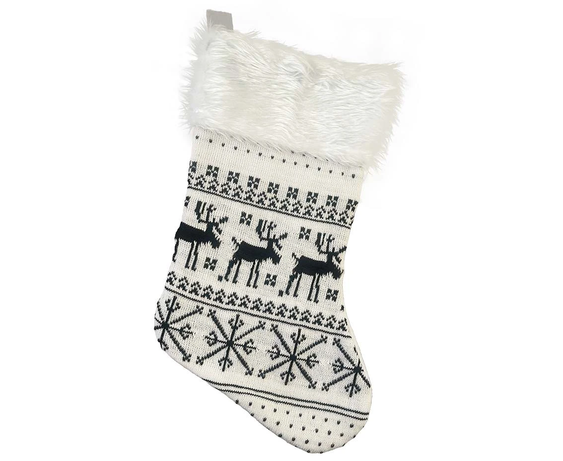Christmas sock, white, reindeer, 41x22 cm