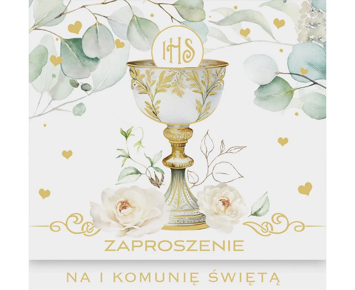 POLMAK Square invitation 120x120 Communion set 62165 Children''s - Boy, Girl, Gold, 10 pcs.