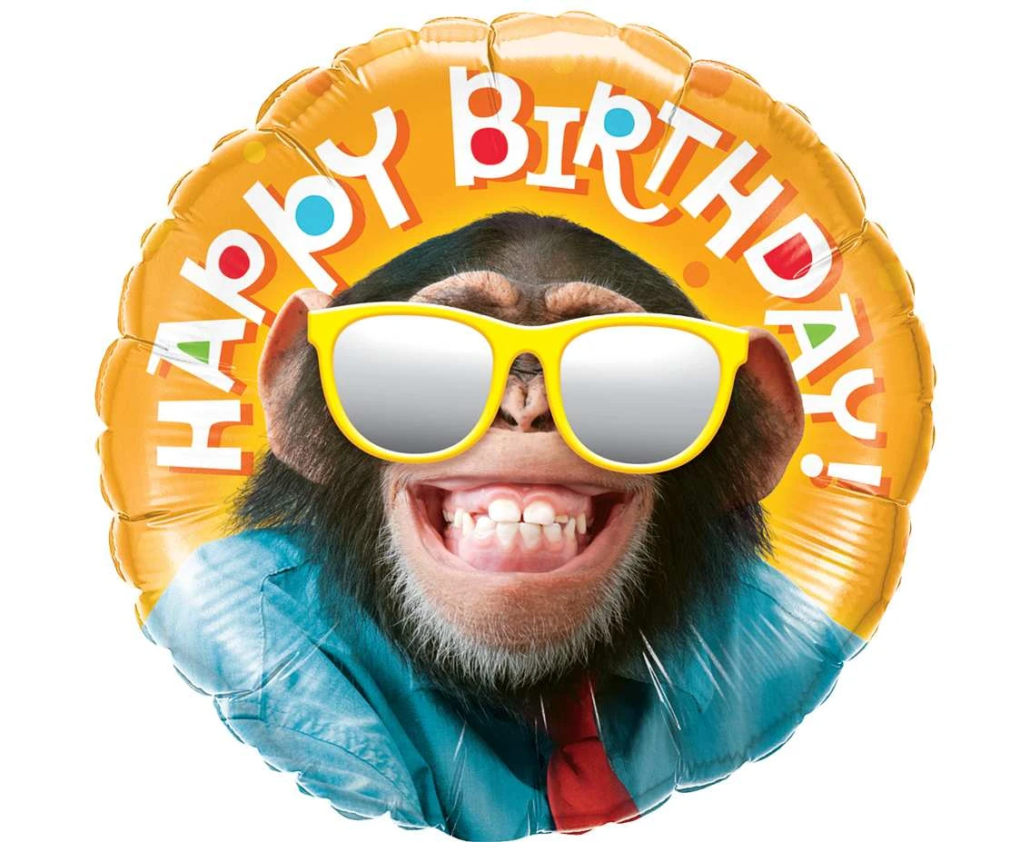 Foil balloon 18" SHP -  Smiling chimp Birthday EOL