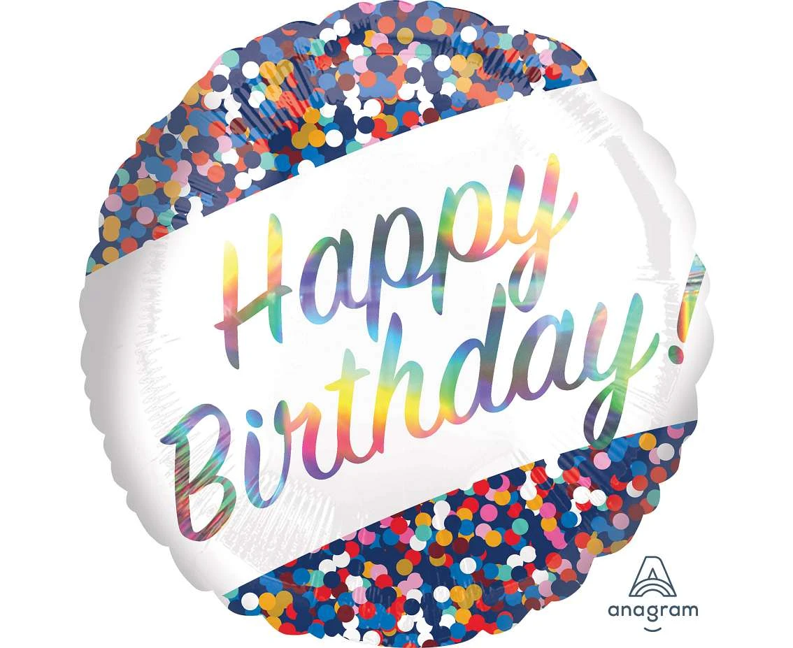 Foil balloon 18" SHP - Holo iridescent bday Confetti EOL