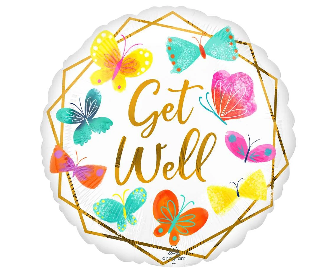 Foil balloon 18" SHP -  Get well white & gold EOL