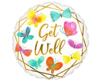 Foil balloon 18" SHP -  Get well white & gold EOL