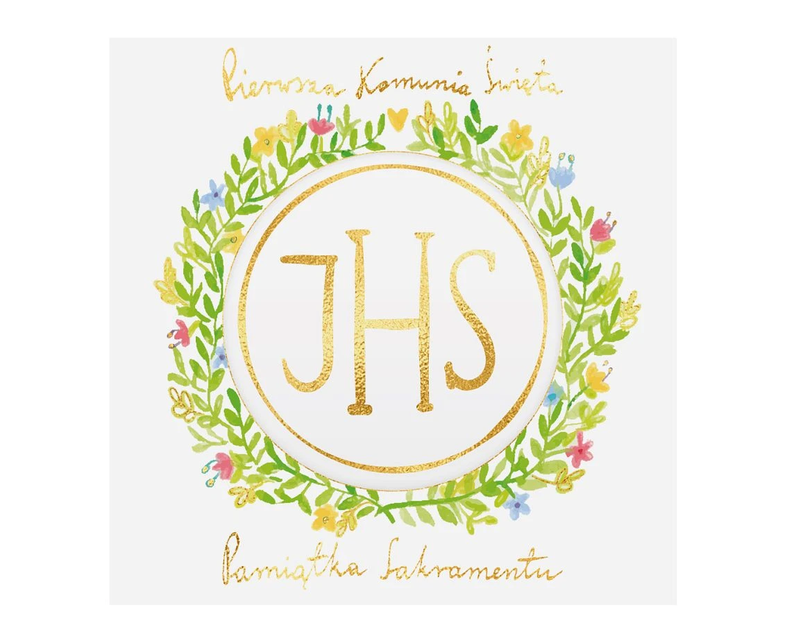 Greeting card KW card COMMUNION with HS ring BACKGROUND FLOWERS WREATH