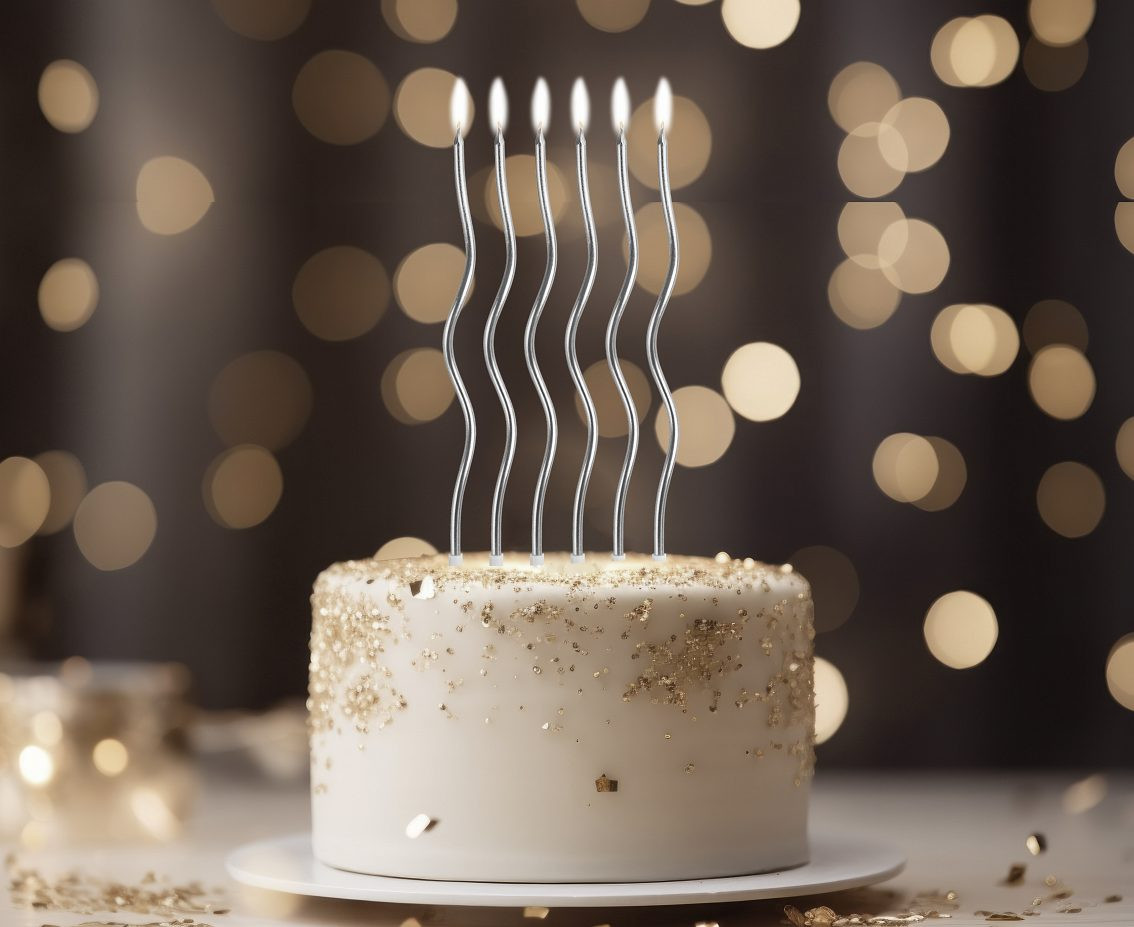 B&C swirl metallic candles, silver, 16 cm, 6 pcs