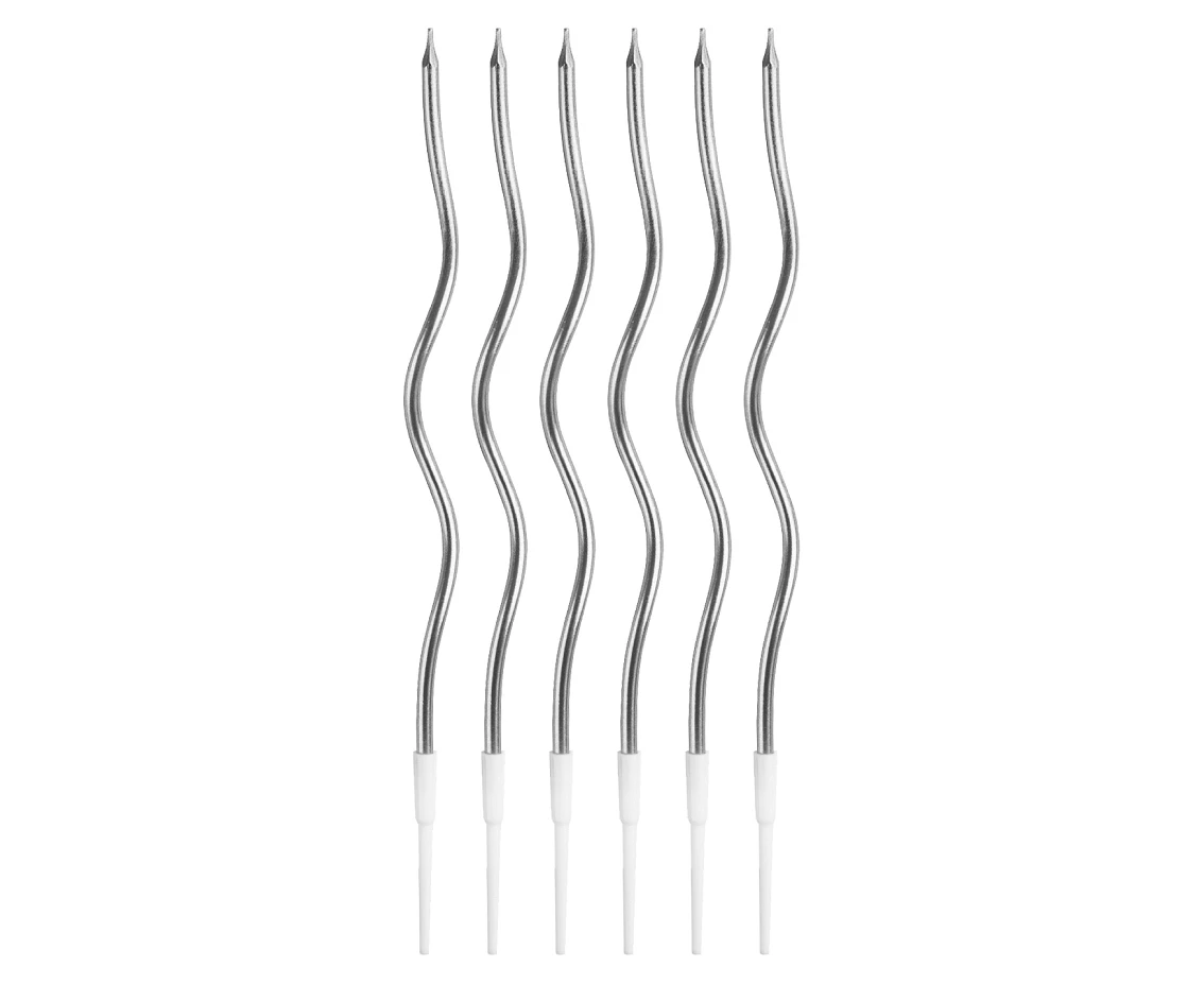 B&C swirl metallic candles, silver, 16 cm, 6 pcs