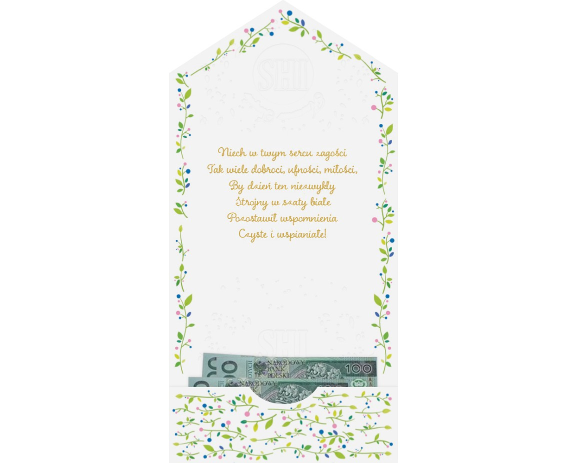 Greeting card A5 COMMUNION IHS LEAVES