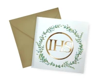 Greeting card A5 COMMUNION IHS LEAVES